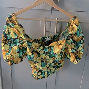 Statement shoulder yellow floral top